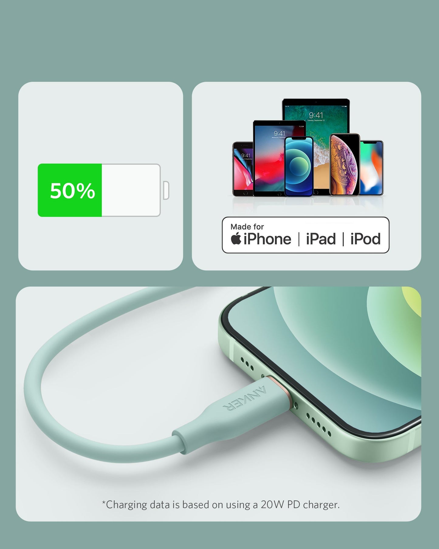 Anker <b>641</b> USB-C to Lightning Cable (Flow, 3 ft Silicone) Anker