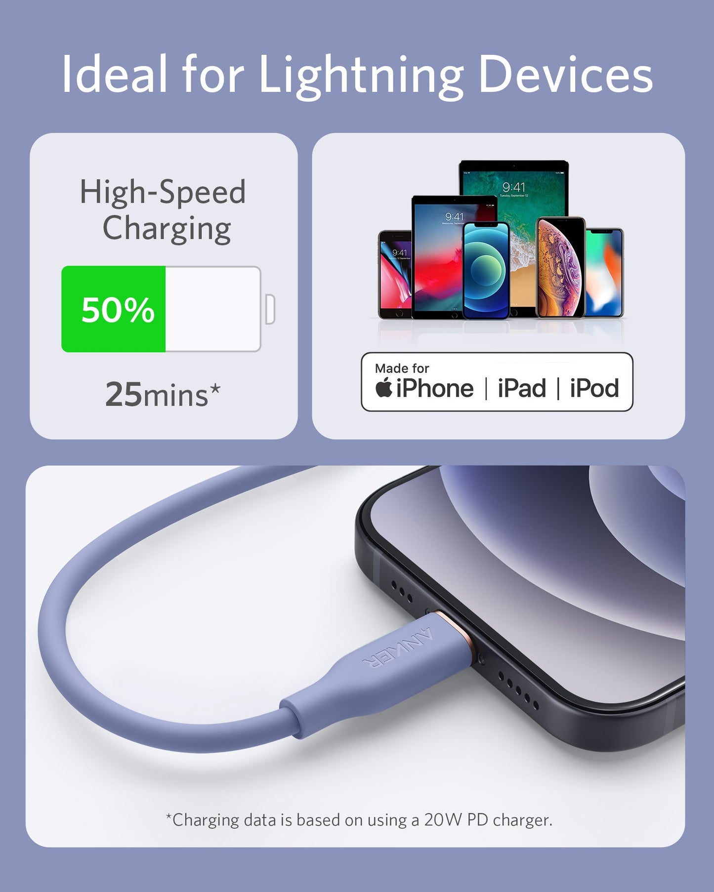 Anker <b>641</b> USB-C to Lightning Cable (Flow, 3 ft Silicone) Anker