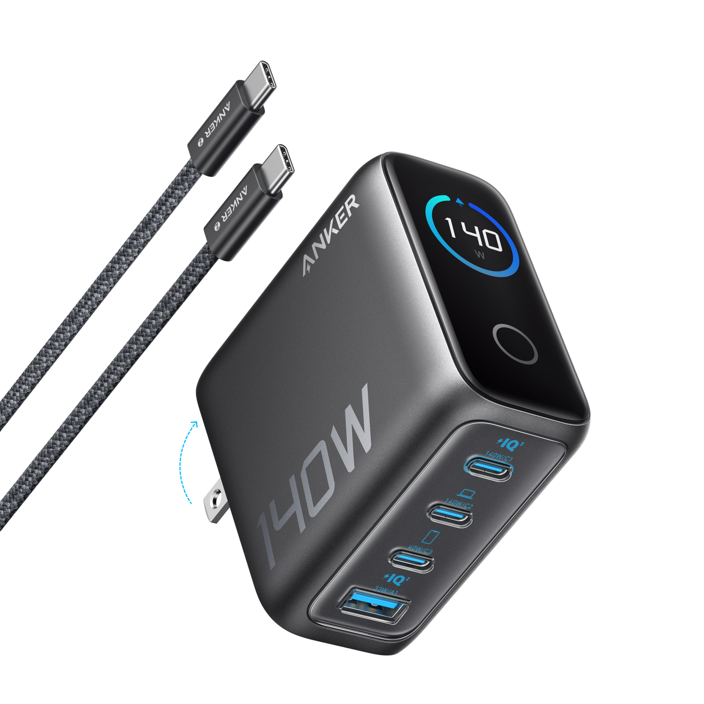 Anker Charger (140W, 4-Port, PD 3.1) with USB-C Cable Anker