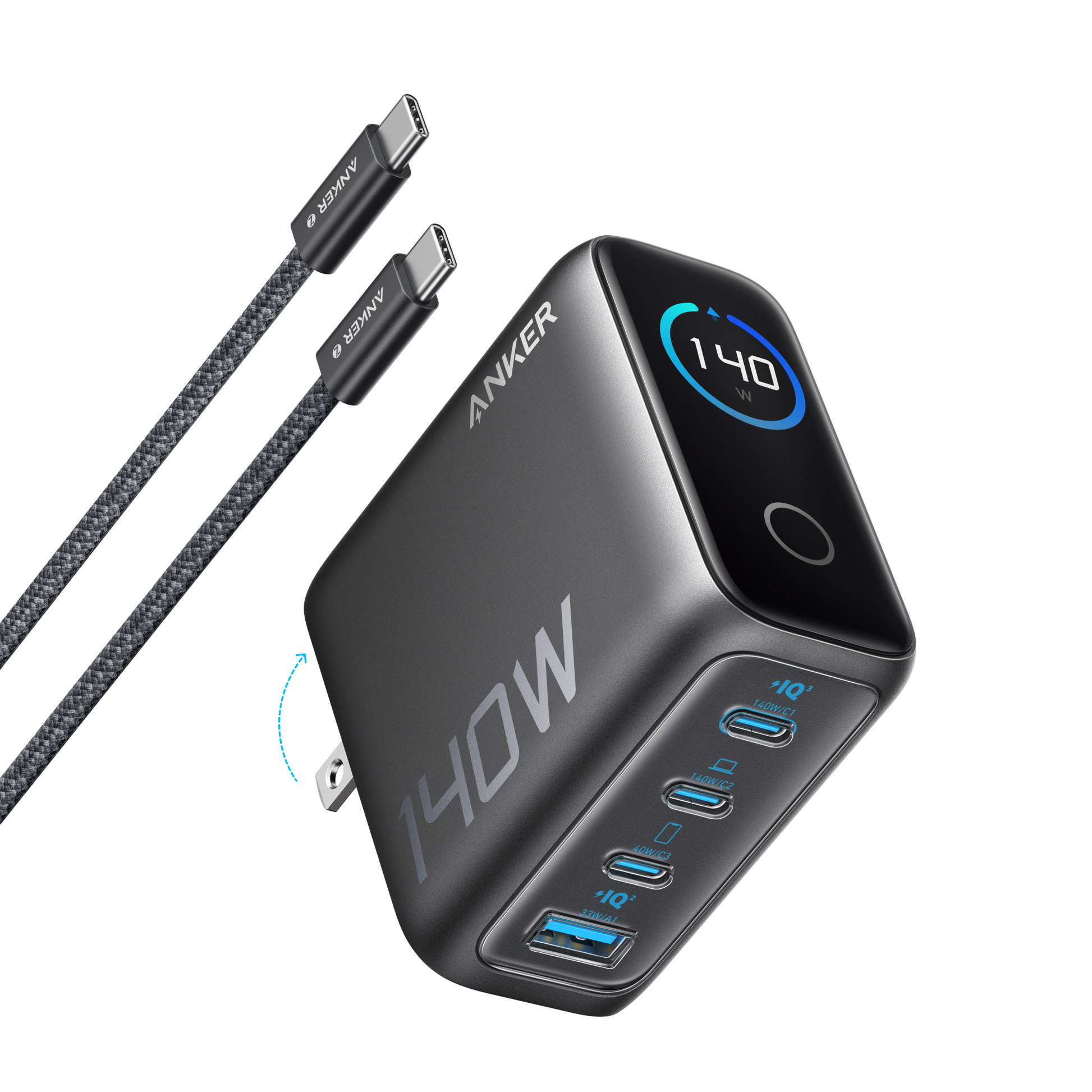 Anker Charger (140W, 4-Port, PD 3.1) with USB-C Cable Anker
