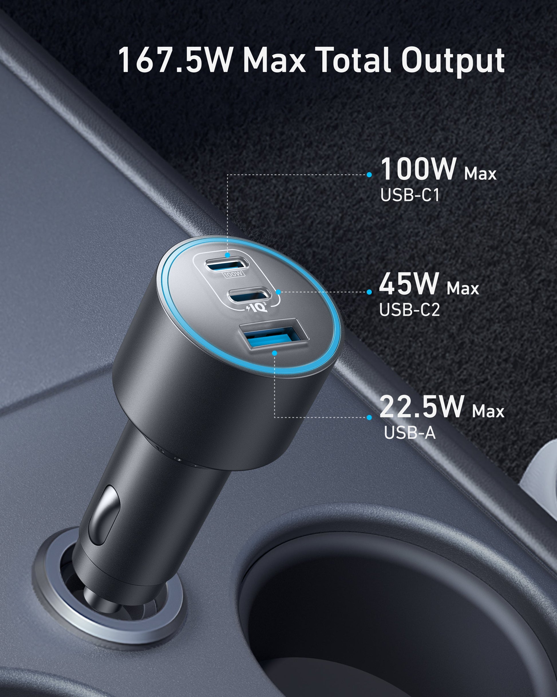 Anker Nano Car Charger (167.5W, 3 Ports) Anker