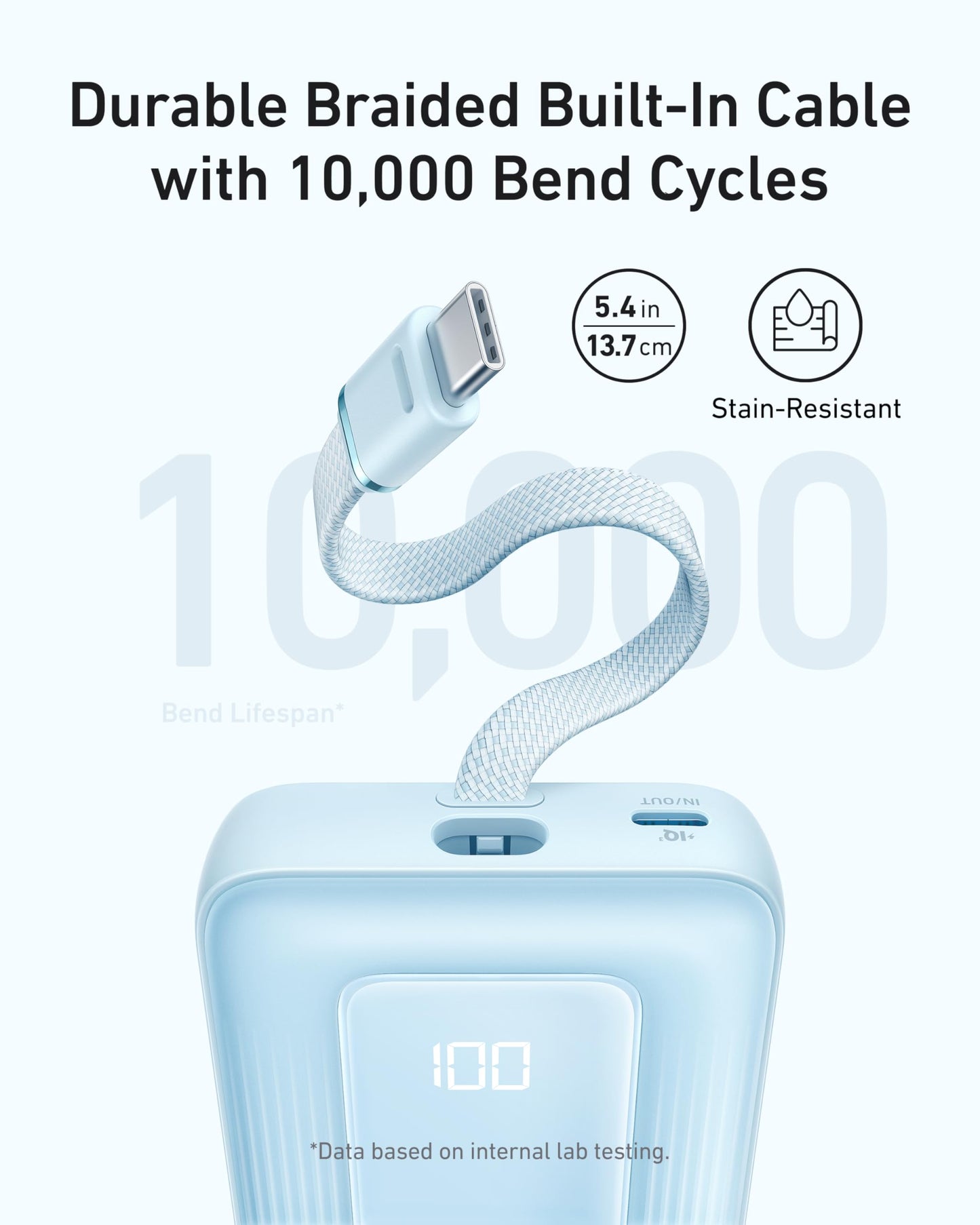 Anker Zolo Power Bank (10K, 30W) with a 5.4-inch (13.7 cm) built-in USB-C cable. Anker