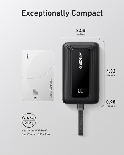 Anker Zolo Power Bank (10K, 30W) with a 5.4-inch (13.7 cm) built-in USB-C cable. Anker