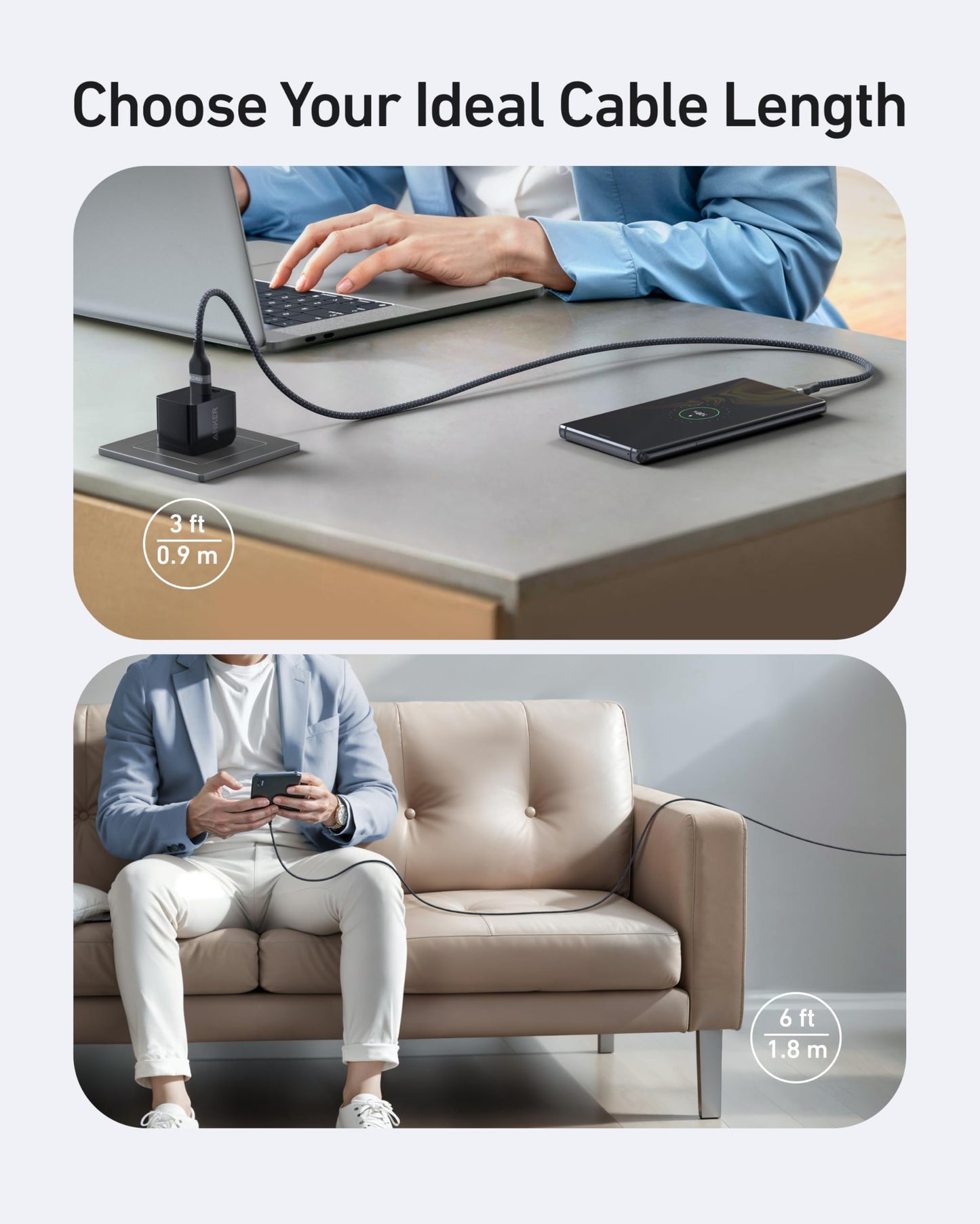 Anker USB-A to USB-C Cable (3 ft / 6 ft, Upcycled-Braided) Anker