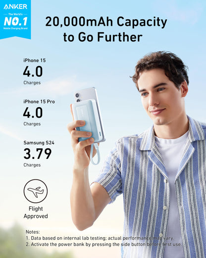 Anker Zolo Power Bank (10K, 30W) with a 5.4-inch (13.7 cm) built-in USB-C cable. Anker