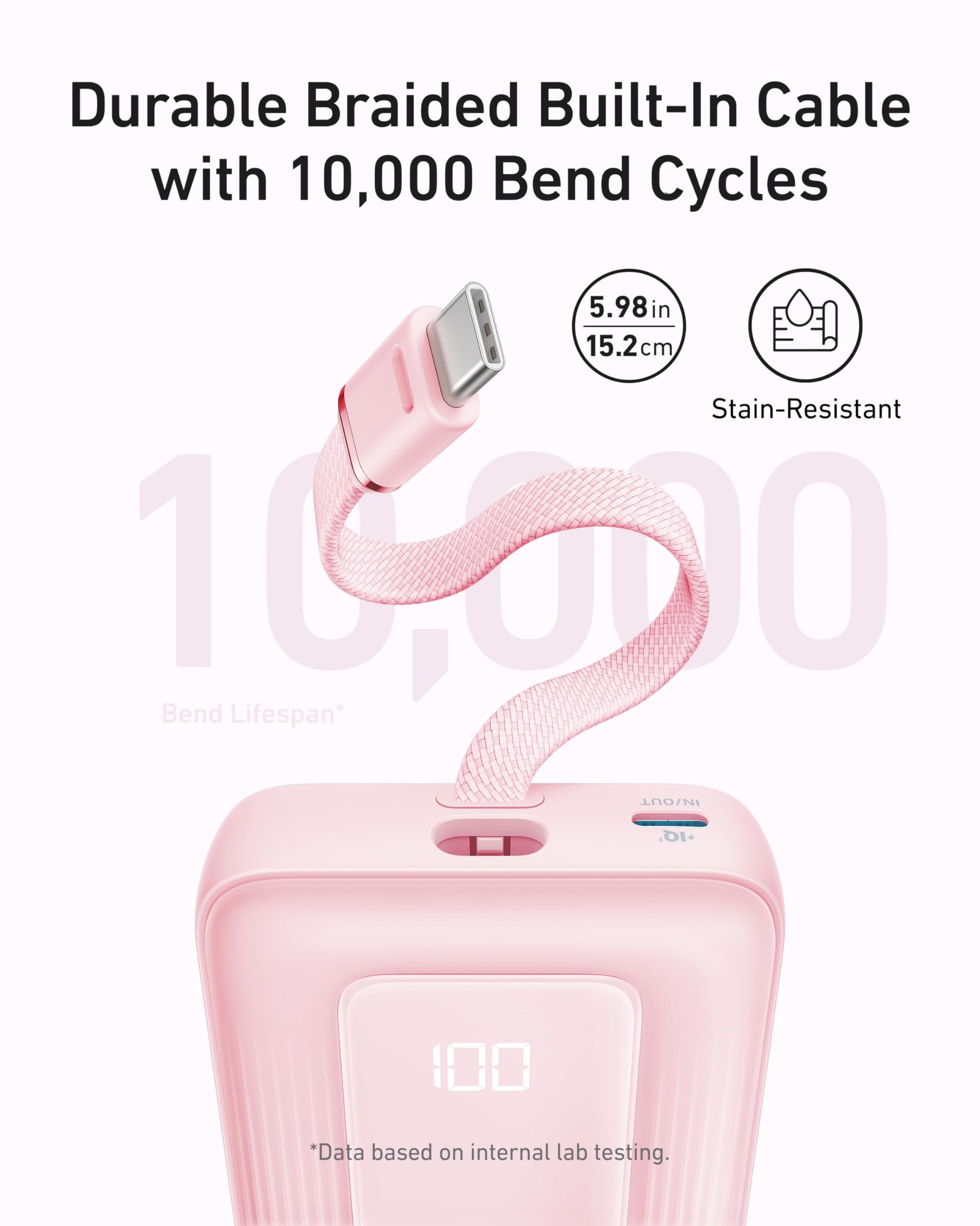 Anker Zolo Power Bank (10K, 30W) with a 5.4-inch (13.7 cm) built-in USB-C cable. Anker