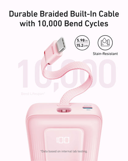 Anker Zolo Power Bank (10K, 30W) with a 5.4-inch (13.7 cm) built-in USB-C cable. Anker