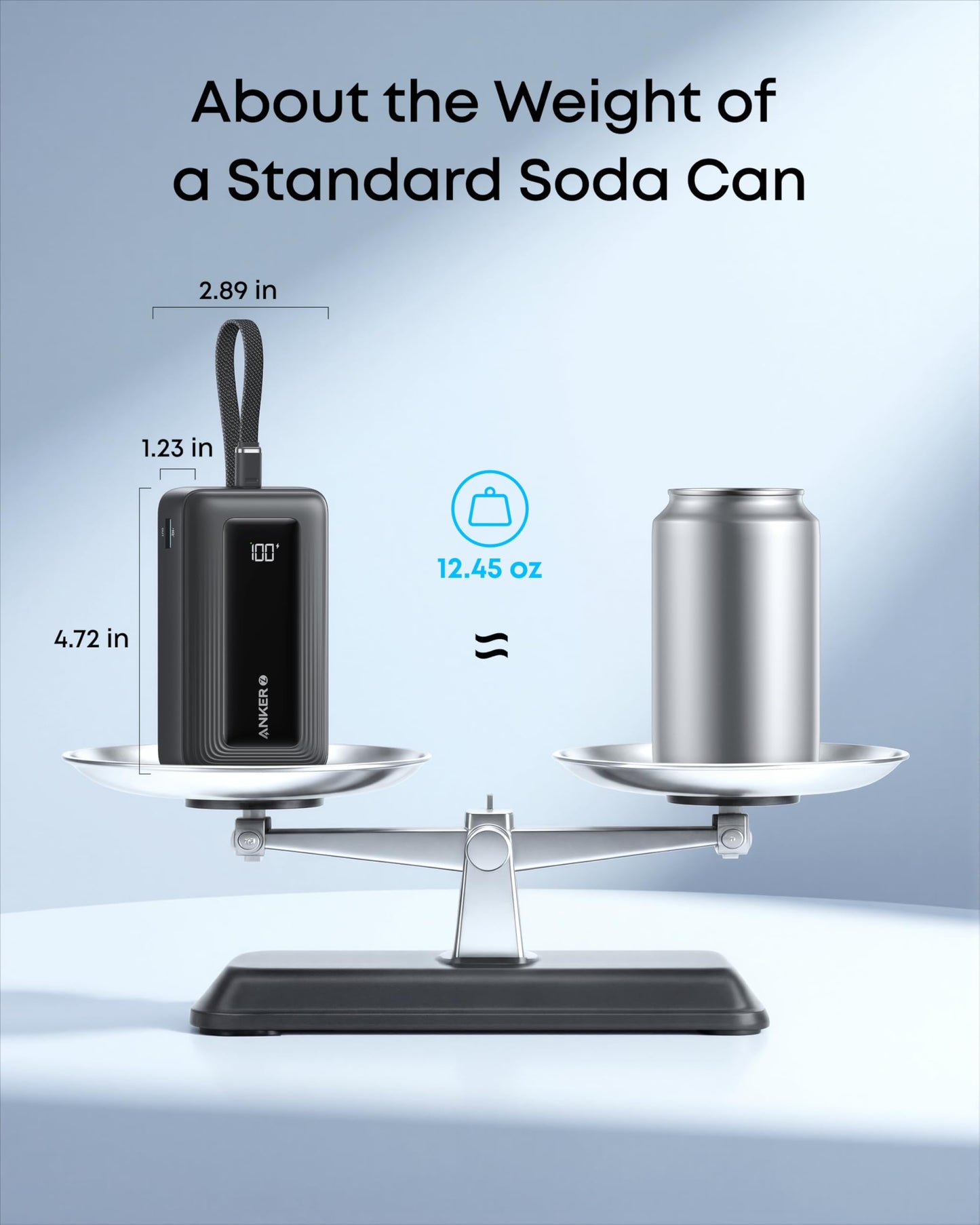 Anker Zolo Power Bank (10K, 30W) with a 5.4-inch (13.7 cm) built-in USB-C cable. Anker