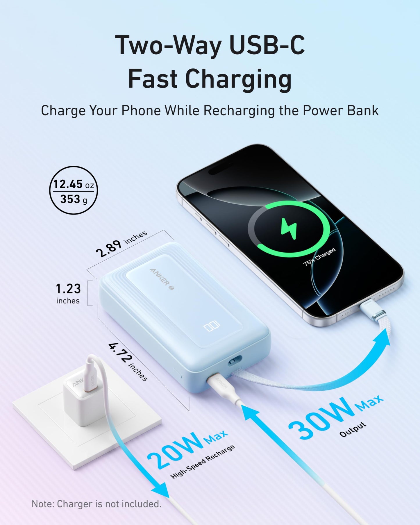 Anker Zolo Power Bank (10K, 30W) with a 5.4-inch (13.7 cm) built-in USB-C cable. Anker