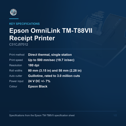 Epson OmniLink TM-T88VII Thermal Receipt Printer 500mm/s USB Ethernet serial C31CJ57012 Barcode Printer Shop