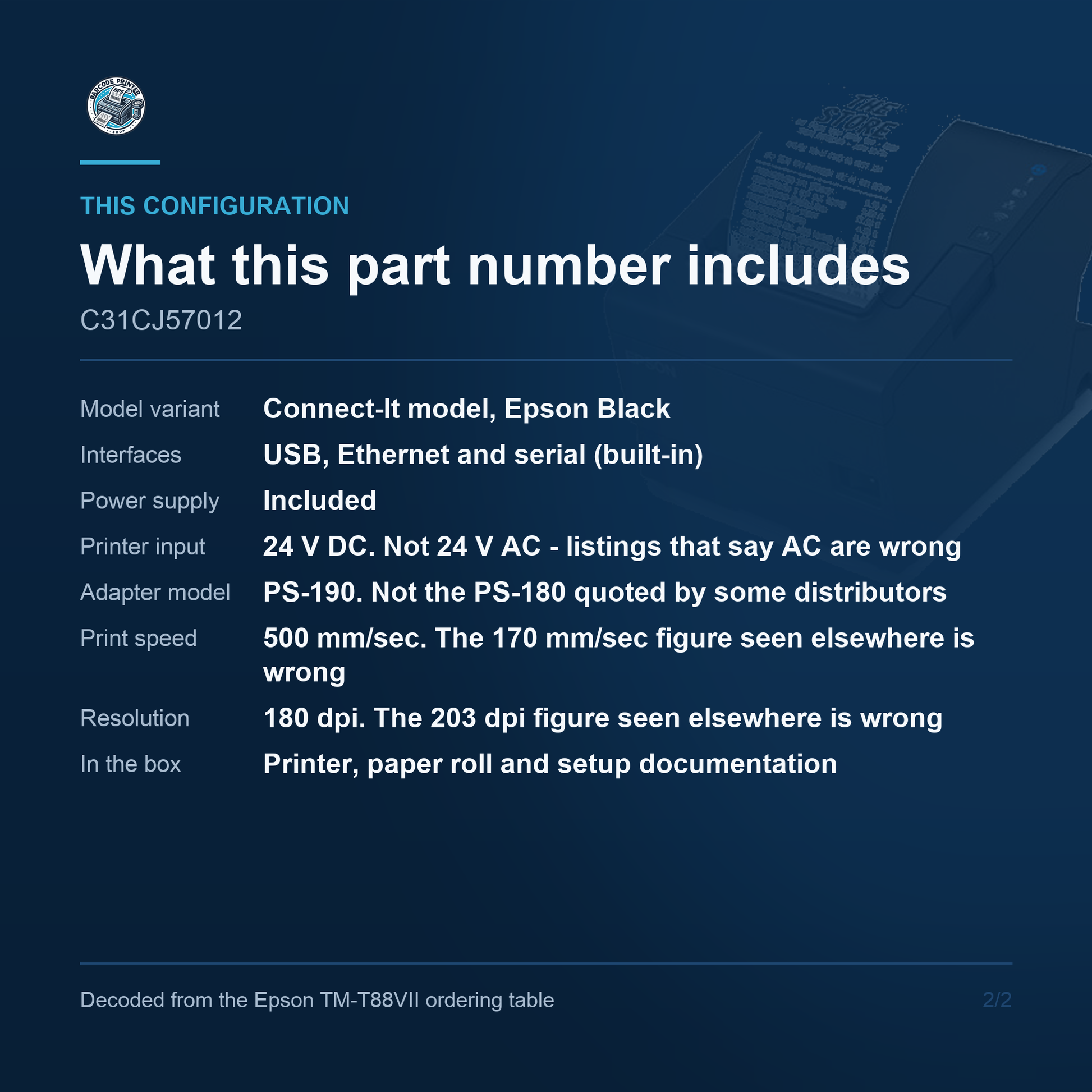 Epson OmniLink TM-T88VII Thermal Receipt Printer 500mm/s USB Ethernet serial C31CJ57012 Barcode Printer Shop