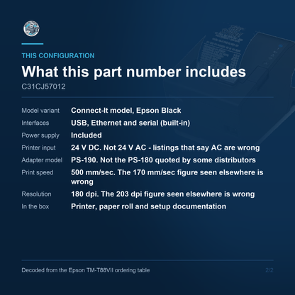 Epson OmniLink TM-T88VII Thermal Receipt Printer 500mm/s USB Ethernet serial C31CJ57012 Barcode Printer Shop
