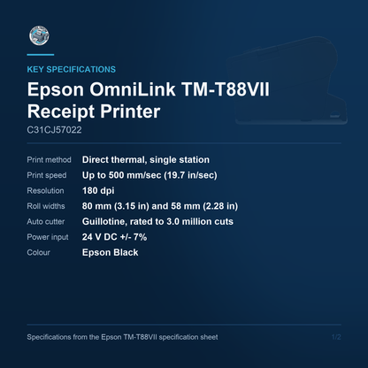 Epson OmniLink TM-T88VII Thermal Receipt Printer 500mm/s USB Ethernet parallel C31CJ57022 Barcode Printer Shop