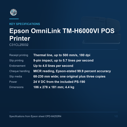 Epson OmniLink TM-H6000VI Multifunction POS Printer Thermal Receipt Slip MICR Endorsement Serial C31CL25032 Barcode Printer Shop