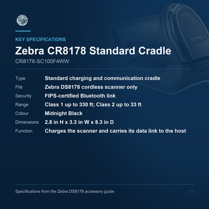 Zebra CR8178 Standard Charging and Communication Cradle for DS8178 FIPS Black CR8178-SC100F4WW Barcode Printer Shop