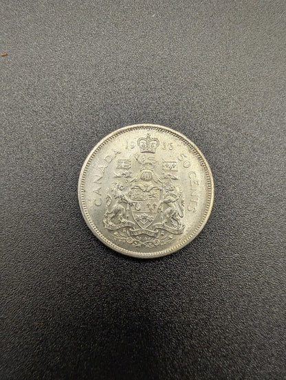 Canada 1966 50 Cents (50C) Silver Coin Queen Elizabeth II / Coat of Arms POS Nerds