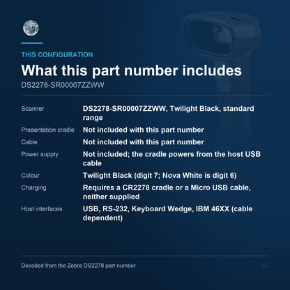 Zebra DS2278 Cordless 1D/2D Barcode Scanner Black Scanner Only DS2278-SR00007ZZWW Barcode Printer Shop