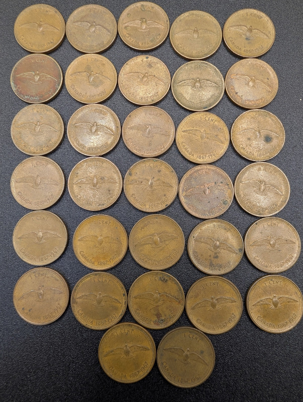 Lot of 32 Vintage 1867-1967 Canadian Centennial Dove Pennies - 1 Cent QEII POS Nerds
