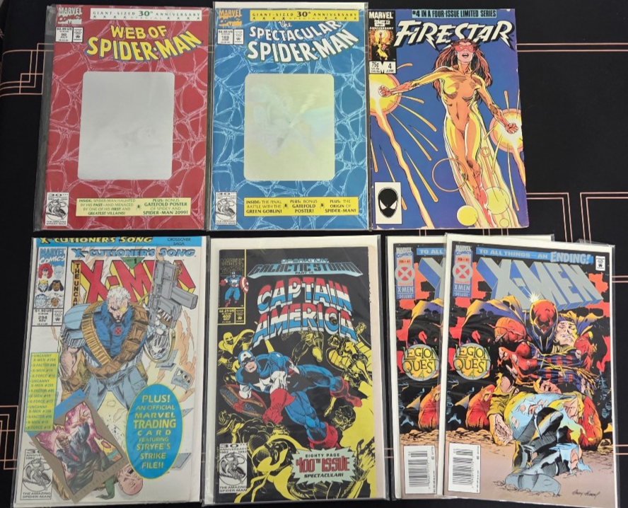 Mixed Lot of 7 Marvel Comic Books ~ Spiderman, Firestar, X-Men & Captain America POS Nerds