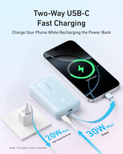 Anker Zolo Power Bank (10K, 30W) with a 5.4-inch (13.7 cm) built-in USB-C cable. Anker