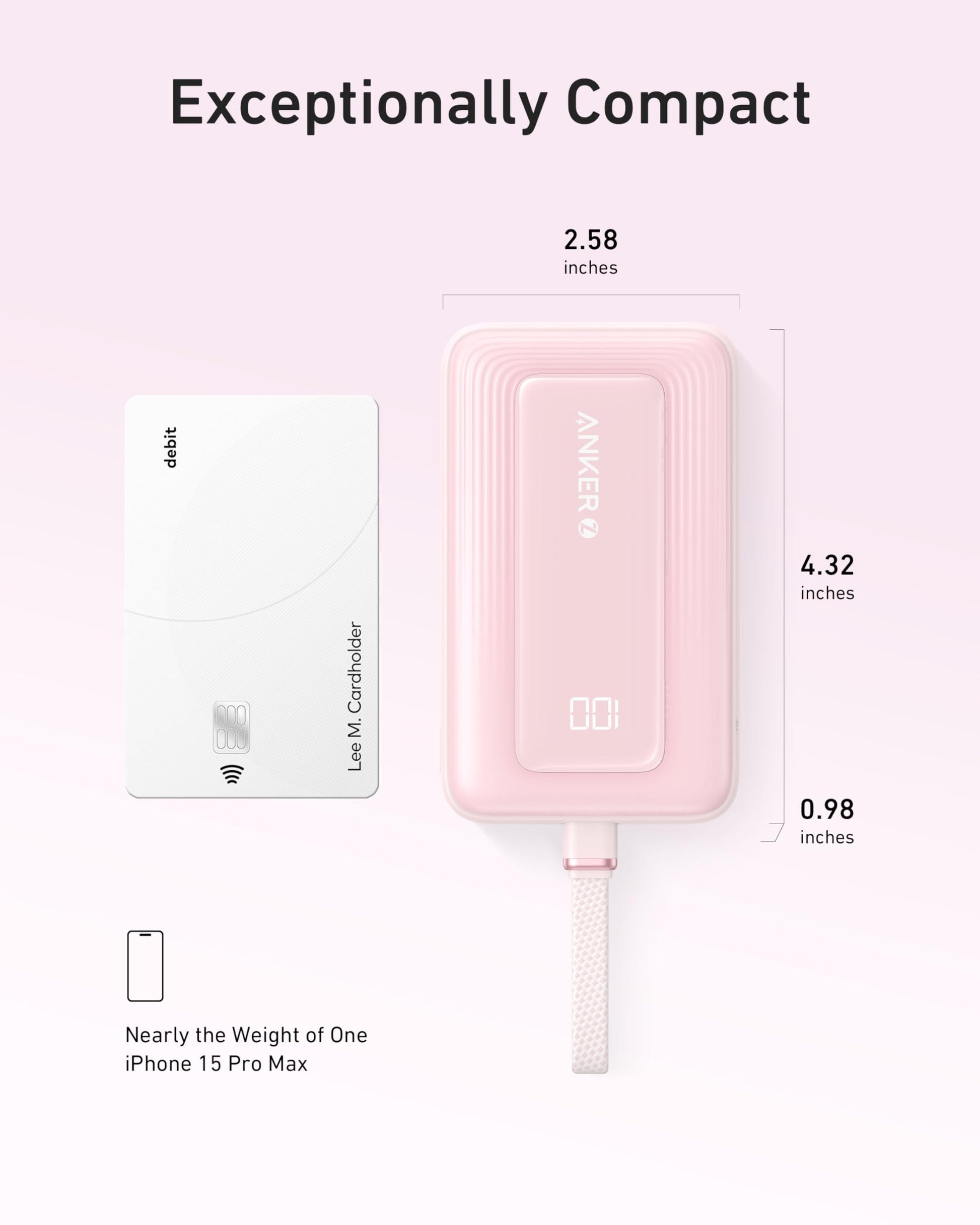 Anker Zolo Power Bank (10K, 30W) with a 5.4-inch (13.7 cm) built-in USB-C cable. Anker