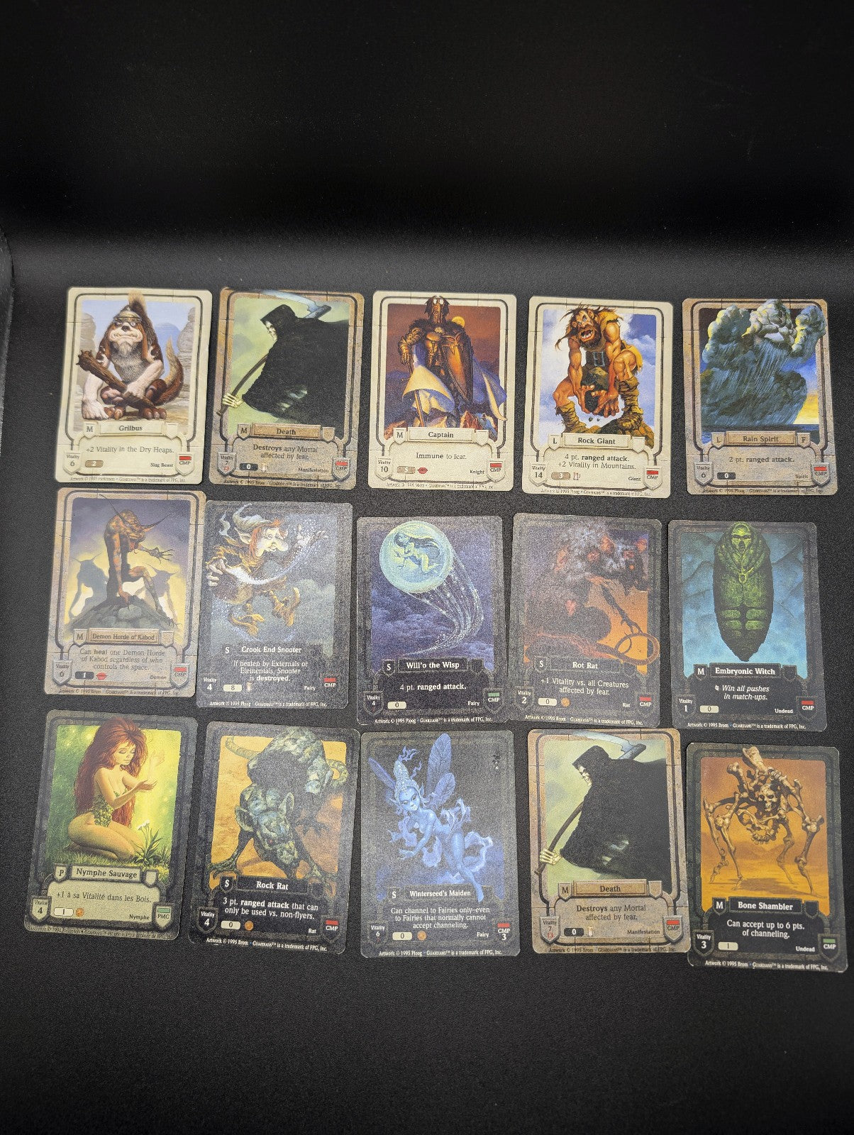 60- Vintage Guardians CCG (Collectible Card Game) Lot with Rule Book – 1995 FPG POS Nerds