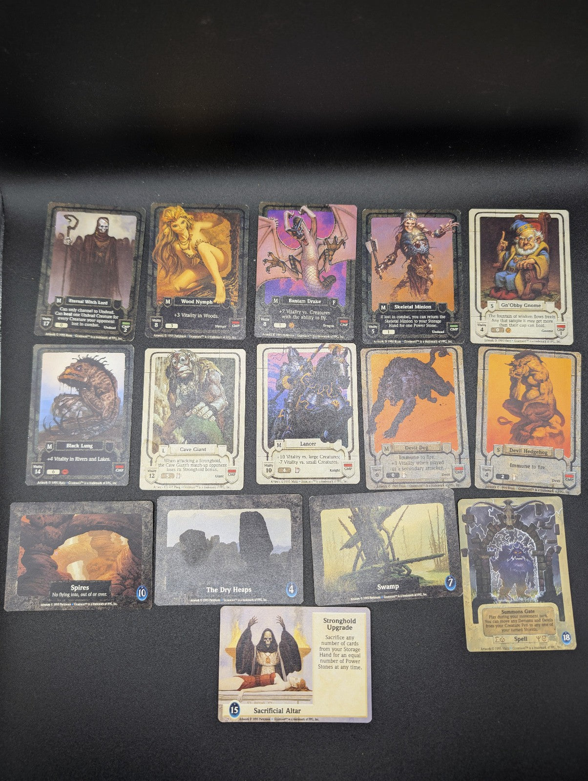 60- Vintage Guardians CCG (Collectible Card Game) Lot with Rule Book – 1995 FPG POS Nerds