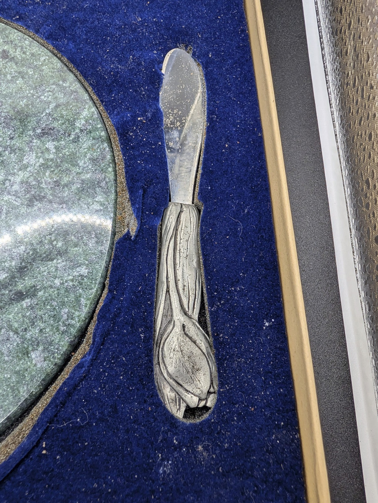 Vintage Seagull Pewter Green Marble Cheese Board & Spreader Set - Tulip Design POS Nerds