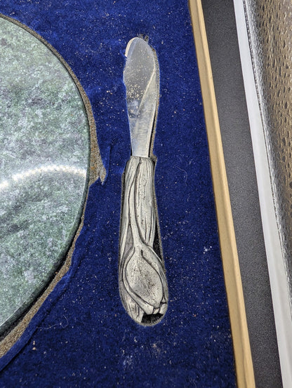 Vintage Seagull Pewter Green Marble Cheese Board & Spreader Set - Tulip Design POS Nerds