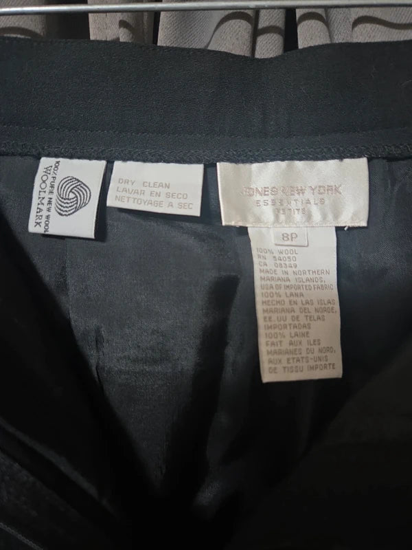 Women's Jones New York Black 100% Wool Business Pants- Size 8P POS Nerds