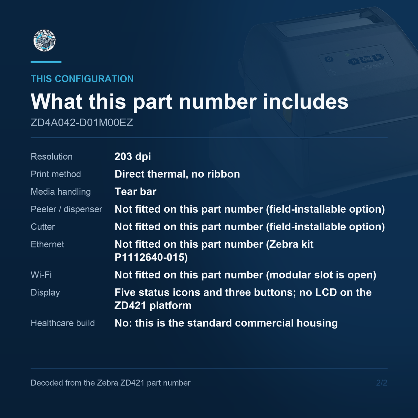 Zebra ZD421 Desktop Direct Thermal Label Printer 203 DPI USB ZD4A042-D01M00EZ Barcode Printer Shop