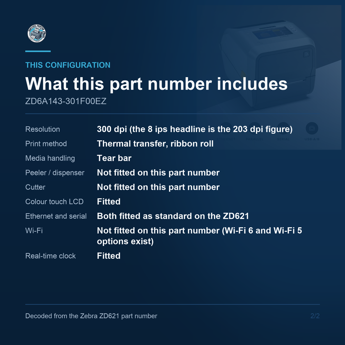 Zebra ZD621 Desktop Thermal Transfer Label Printer 300 DPI Colour Touch Display ZD6A143-301F00EZ Barcode Printer Shop