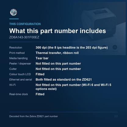 Zebra ZD621 Desktop Thermal Transfer Label Printer 300 DPI Colour Touch Display ZD6A143-301F00EZ Barcode Printer Shop