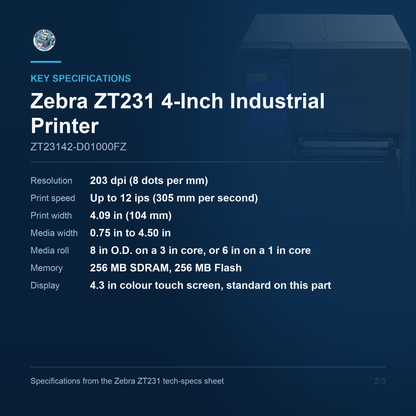 Zebra ZT231 4-Inch Industrial Label Printer 203 dpi Direct Thermal Tear-Off USB Ethernet Serial ZT23142-D01000FZ Barcode Printer Shop