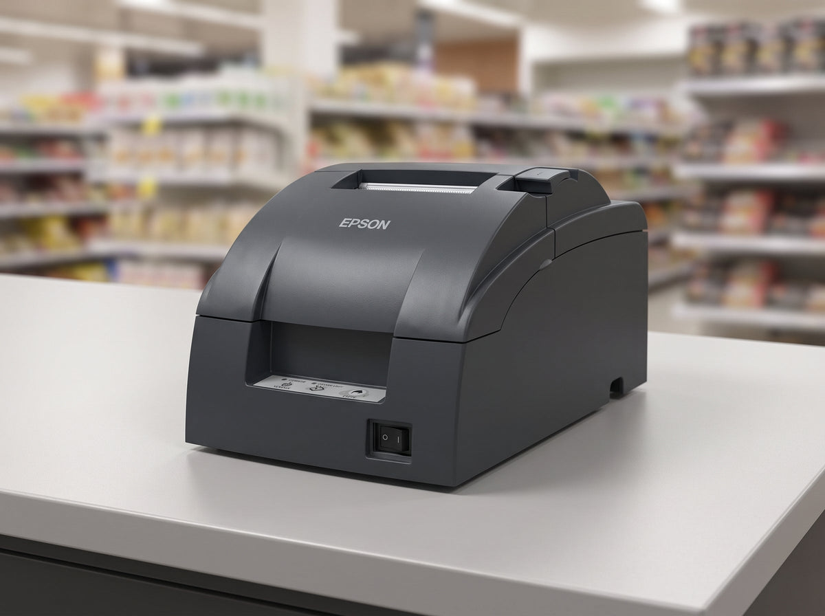 Epson TM-U220B 9-Pin Impact Receipt and Kitchen Printer Serial RS-232C Autocutter Dark Gray with Power Supply C31C514653 Barcode Printer Shop